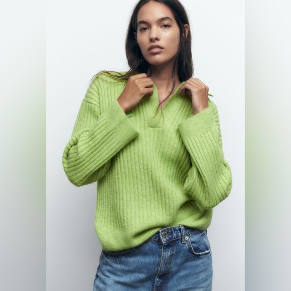 Zara sweater oversize cozy cardigan vneck ribbed collar - Picture 8 of 10